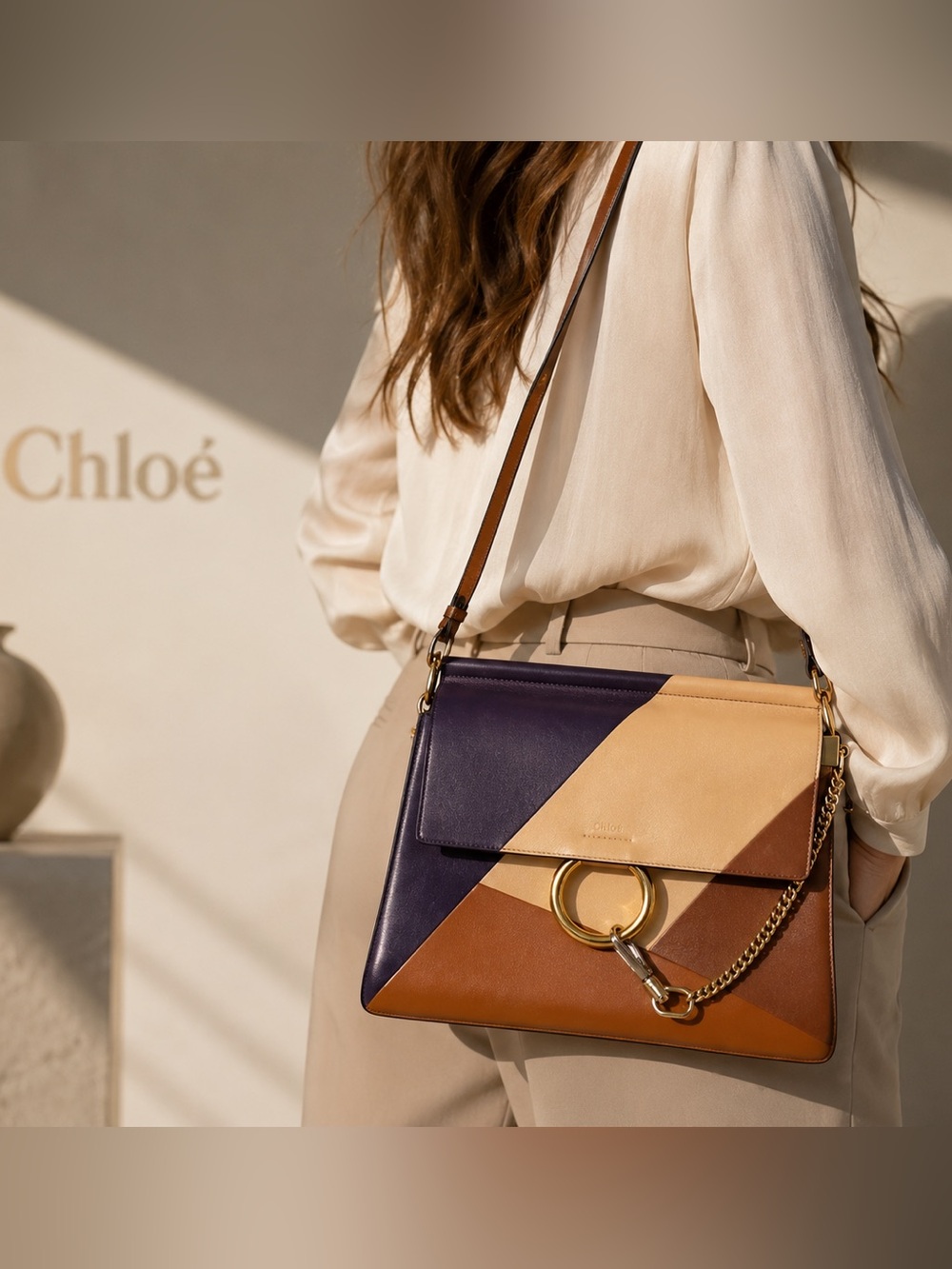 Authentic Chloé Faye Colorblock Leather Crossbody Shoulder Bag